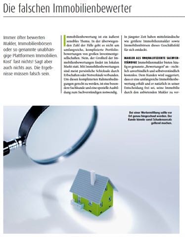 Wertmanagement GmbH - Presse Die falschen Immobilienbewerter-Makler Bewertung